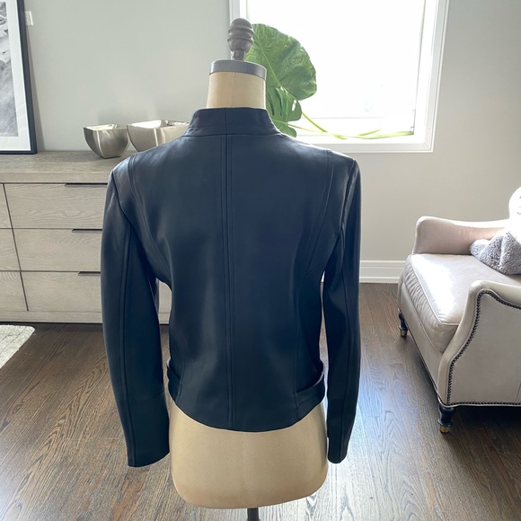 Theory leather jacket , size medium in black color . - Picture 6 of 9